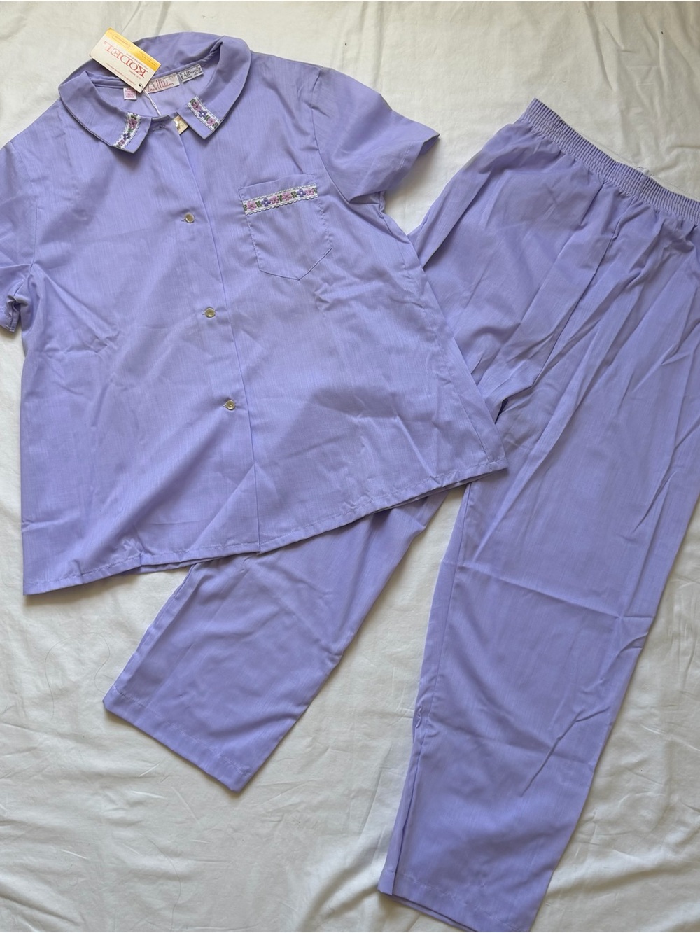 Vintage Lady Weldon 70s Deadstock Pajama Set Purple Floral Embroidered